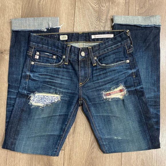 Jala Denim - AG Adriano Goldschmied Tomboy Boyfriend Distressed Cropped Blue Denim Jeans 24